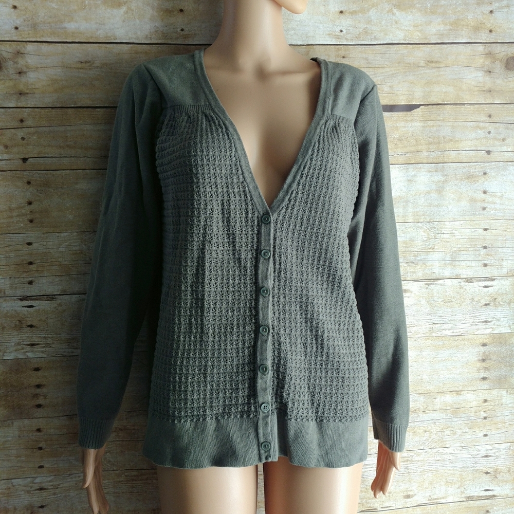 Christopher and Banks 100% Cotton Olive Cardigan